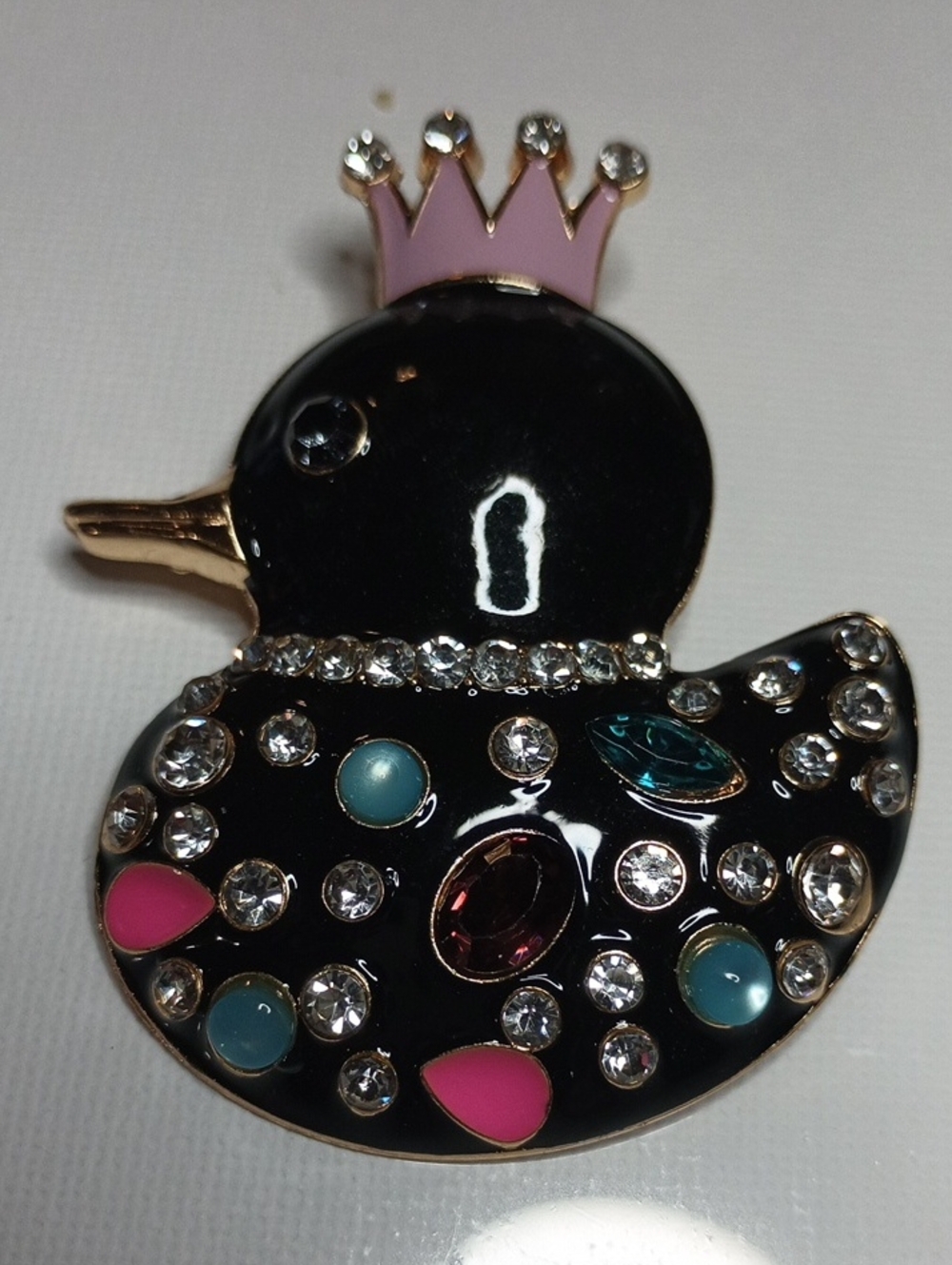 Duck Brooch with Pink Crown and Multicolor Accents